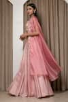 MEHAK SHARMA_Pink Satin Organza Embroidery Floral Cape Open Placket Lehenga Set_Online_at_Aza_Fashions