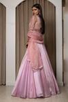 Shop_MEHAK SHARMA_Pink Satin Organza Embroidery Resham Notched Floral Jaal Waistband Lehenga Set_at_Aza_Fashions