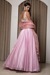 Buy_MEHAK SHARMA_Pink Satin Organza Embroidery Resham Notched Floral Jaal Waistband Lehenga Set_Online_at_Aza_Fashions