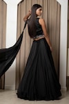 MEHAK SHARMA_Black Modal Satin Embroidery Cutdana V Neck Lehenga Saree With Blouse_Online_at_Aza_Fashions