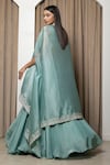 MEHAK SHARMA_Blue Tissue Silk Embroidery Zari Cape Open Lehenga Set_Online_at_Aza_Fashions