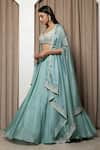 Buy_MEHAK SHARMA_Blue Tissue Silk Embroidery Zari Cape Open Lehenga Set_Online_at_Aza_Fashions