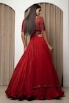 MEHAK SHARMA_Red Net Embroidery Chid V Neck Blouse Lehenga Set _Online_at_Aza_Fashions