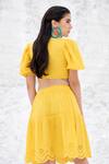 Shop_Beachbum_Yellow Double Gauze Cotton Schiffli Pattern V Neck Itsy Top And Skirt Set _at_Aza_Fashions