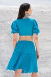 Shop_Beachbum_Blue Double Gauze Cotton Schiffli Cordon Tie-up Top And Skirt Set _at_Aza_Fashions