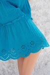 Beachbum_Blue Double Gauze Cotton Schiffli Cordon Tie-up Top And Skirt Set _Online_at_Aza_Fashions