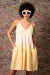 Buy_Beachbum_Yellow 100% Cotton V Neck Hippie Schiffli Crochet Strappy Dress _at_Aza_Fashions