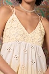 Beachbum_Yellow 100% Cotton V Neck Hippie Schiffli Crochet Strappy Dress _Online_at_Aza_Fashions