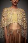 Buy_RI.Ritu Kumar_Gold Viscose Georgette Embroidery Floral Round Neck Adira Cape Blouse _at_Aza_Fashions