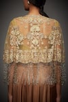 Shop_RI.Ritu Kumar_Gold Viscose Georgette Embroidery Floral Round Neck Adira Cape Blouse _at_Aza_Fashions