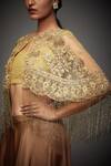 RI.Ritu Kumar_Gold Viscose Georgette Embroidery Floral Round Neck Adira Cape Blouse _Online_at_Aza_Fashions