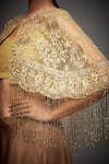 Buy_RI.Ritu Kumar_Gold Viscose Georgette Embroidery Floral Round Neck Adira Cape Blouse _Online_at_Aza_Fashions