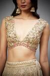 Buy_RI.Ritu Kumar_Gold Silk Embroidery Floral V Neck Paradise Garden Blouse _at_Aza_Fashions