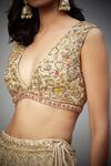 RI.Ritu Kumar_Gold Silk Embroidery Floral V Neck Paradise Garden Blouse _Online_at_Aza_Fashions