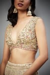 Buy_RI.Ritu Kumar_Gold Silk Embroidery Floral V Neck Paradise Garden Blouse _Online_at_Aza_Fashions