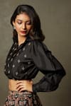Shop RI.Ritu Kumar Black , Organza Zari Collared Adenia Embroidered Blouson Shirt Online at Aza Fashions Shop_RI.Ritu Kumar_Black , Organza Zari Collared Adenia Embroidered Blouson Shirt _Online_at_Aza_Fashions