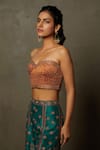 RI.Ritu Kumar_Orange Silk Satin Embroidery Zardozi Sweetheart Neck Tania Off Shoulder Blouse _Online_at_Aza_Fashions