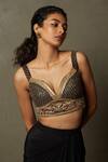 Buy_RI.Ritu Kumar_Black Rayon Crepe Hand Embroidery Sequins Deep V Neck Nishi Blouse _at_Aza_Fashions