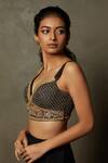 RI.Ritu Kumar_Black Rayon Crepe Hand Embroidery Sequins Deep V Neck Nishi Blouse _Online_at_Aza_Fashions