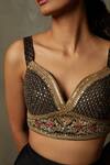 Shop_RI.Ritu Kumar_Black Rayon Crepe Hand Embroidery Sequins Deep V Neck Nishi Blouse _Online_at_Aza_Fashions