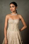 Buy_RI.Ritu Kumar_Beige Net Embroidery Gota Sweetheart Neck Chanda Corset Blouse _at_Aza_Fashions