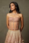 Buy_RI.Ritu Kumar_Peach Net Embroidery Gota Sweetheart Neck Chanda Floral Corset Blouse _at_Aza_Fashions