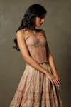 RI.Ritu Kumar_Peach Net Embroidery Gota Sweetheart Neck Chanda Floral Corset Blouse _Online_at_Aza_Fashions