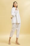 Shop_Soha by Harleen and Sona_White Cotton Embroidered Floral Shirt Collar And Cigarette Pant Set _Online_at_Aza_Fashions