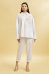 Buy_Soha by Harleen and Sona_White Cotton Embroidered Floral Shirt Collar Patch And Cigarette Pant Set _at_Aza_Fashions