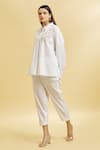 Buy_Soha by Harleen and Sona_White Cotton Embroidered Floral Shirt Collar Patch And Cigarette Pant Set _Online_at_Aza_Fashions