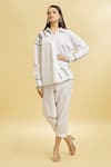 Buy_Soha by Harleen and Sona_White Cotton Embroidered Floral Shirt Collar Glass Beads And Cigarette Pant Set _at_Aza_Fashions