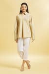 Buy_Soha by Harleen and Sona_Brown Cotton Embroidered Floral Shirt Collar Patch  _at_Aza_Fashions