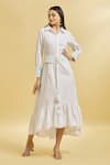 Buy_Soha by Harleen and Sona_White Cotton Embroidered Floral Shirt Collar Tiered Dress  _at_Aza_Fashions