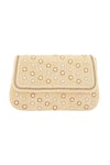 Buy_Samyukta Singhania_Cream Pearl Raw Silk Jewel Embellished Clutch _at_Aza_Fashions