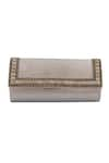 Buy_Samyukta Singhania_Silver Jewel Stud Lined Flap Clutch _at_Aza_Fashions