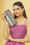 Samyukta Singhania_Silver Jewel Stud Lined Flap Clutch _Online_at_Aza_Fashions