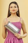 Samyukta Singhania_Silver Jewel Stud Lined Flap Clutch _at_Aza_Fashions