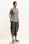 Buy_Urvashi Kaur_Grey Handloom Cotton Mandarin Collar Nova Stripe Pattern Top _at_Aza_Fashions