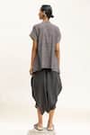 Shop_Urvashi Kaur_Grey Handloom Cotton Mandarin Collar Nova Stripe Pattern Top _at_Aza_Fashions