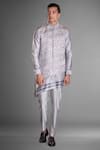 Buy_More Mischief_Grey Silk, Linen, Cotton Embroidery Waistcoat With Kurta Set_at_Aza_Fashions