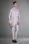 Shop_More Mischief_Grey Silk, Linen, Cotton Embroidery Waistcoat With Kurta Set_at_Aza_Fashions
