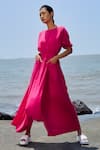 Buy_Mati_Pink Cotton Boat Neck Sphara Drop Crotch Bottom Jumpsuit _at_Aza_Fashions