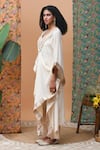 Shop_Rishi and Vibhuti_Ivory Cotton Lace, Zari V-neck Azra Draped Kaftan Tunic And Pant Set_Online_at_Aza_Fashions