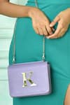 Samyukta Singhania_Purple Acrylic Monogram And Pearl Embellished K - Initial Box Sling Bag_at_Aza_Fashions