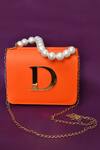 Buy_Samyukta Singhania_Orange Acrylic Monogram And Pearl Embellished D - Initial Box Sling Bag_at_Aza_Fashions