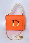 Samyukta Singhania_Orange Acrylic Monogram And Pearl Embellished D - Initial Box Sling Bag_Online_at_Aza_Fashions
