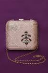 Buy_Samyukta Singhania_Peach Sequin And Thread Embroidered Ogee Lucknowi Work Clutch_at_Aza_Fashions