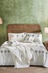Shop Houmn Cream Cotton Palm Tree Block Print Common Ivy Bedsheet Set at Aza Fashions Shop_Houmn_Cream Cotton Palm Tree Block Print Common Ivy Bedsheet Set_at_Aza_Fashions