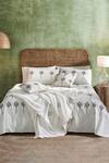 Shop_Houmn_Cream Cotton Palm Tree Block Print Common Ivy Bedsheet Set_at_Aza_Fashions