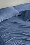 Shop_Houmn_Blue Cotton Feather Stitch Solid Bedsheet Set_at_Aza_Fashions